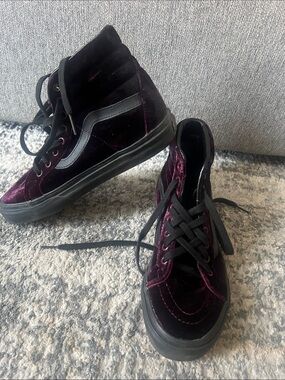 Vans High-Top Velvet Sneakers in Deep Burgundy and Black
